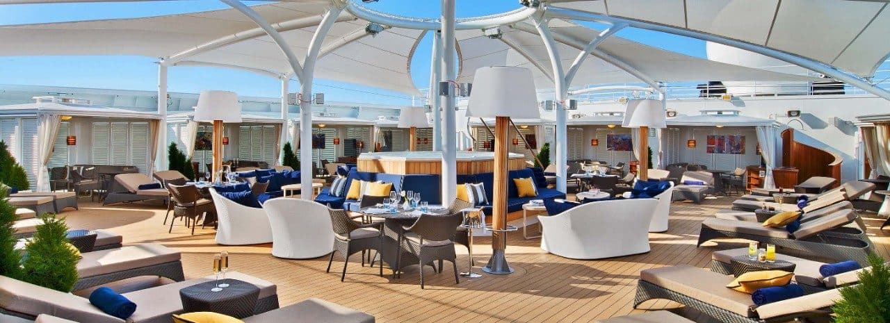 A view of The Retreat private cabanas on a small ship cruise